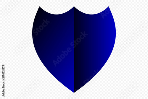 Blue shield icon vector displays classic heraldic crest shape with subtle split shade contrast. Minimalist protection coat of arms symbol is isolated on a transparent background.