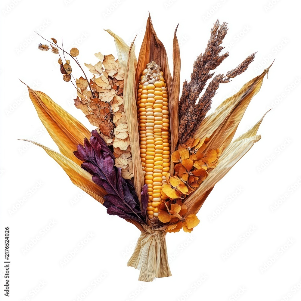 Obraz premium Flower Collage autumn corn flowers dried arrangement.