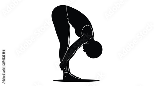 Bild auf Leinwand Person bending forward in a yoga pose black silhouette