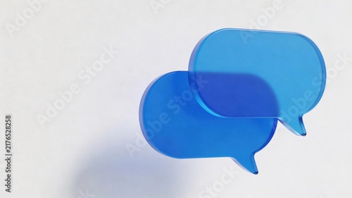 Two transparent blue chat bubbles on a white background, representing digital communication and online messaging.