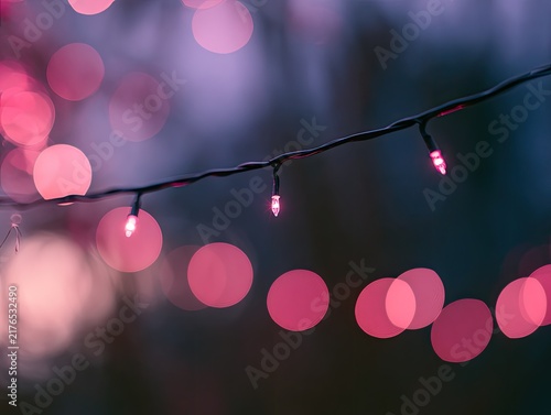 Gentle pink and purple lights create a blurred, dreamy atmosphere
