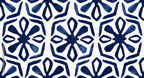 Ornate indigo blue floral pattern on white background