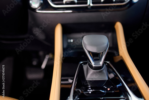 Принти на полотні neutral car gear shift in stationary interior close-up view plastic and metal materials clean and natural light editorial and educational visual resource for automotive