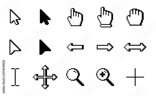 Pixel Art Mouse Cursor Icons Set Retro Computer Pointer Vector