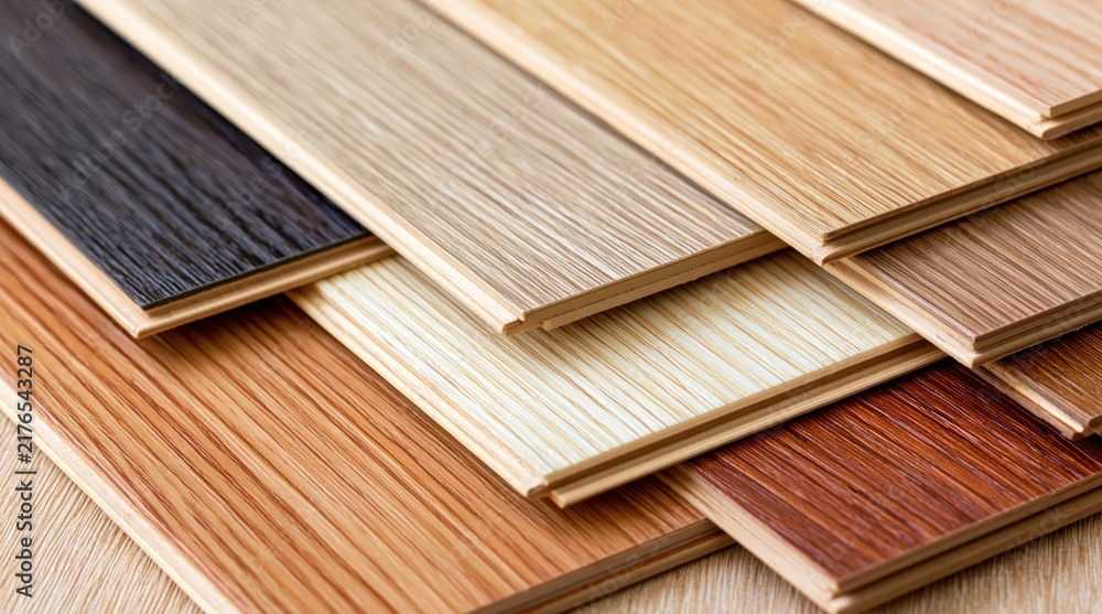 Fototapeta premium Variety of wood laminate flooring samples with different textures and colors