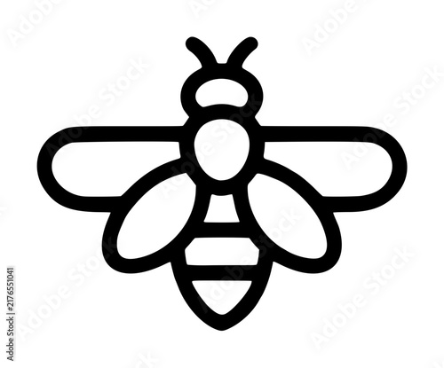 Foto Black outline hand-drawn vector icon of a flying bee with delicate striped wings