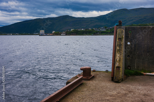 Mooring post and dock structure at waterfront, Norway