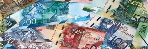 Картината върху платно Kenyan shilling money bills in pile on table