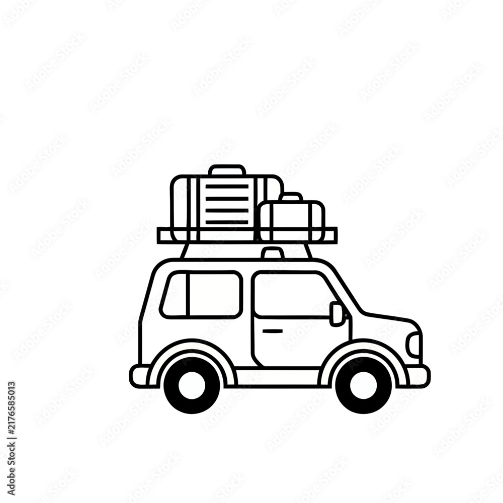 Naklejka premium Car with luggage on roof rack