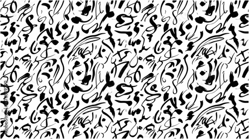 Fotografie Abstract seamless pattern with expressive black ink calligraphy brushstrokes and