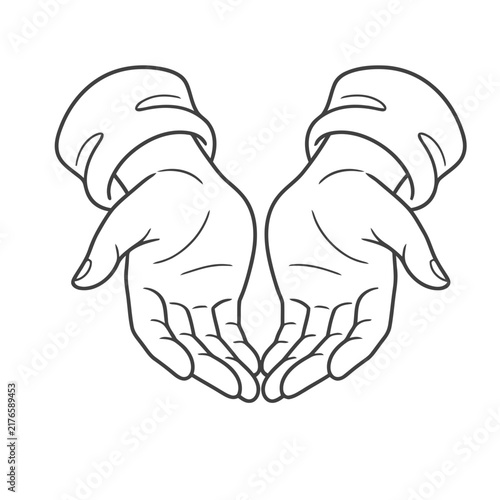 Two Open Hands Line Art