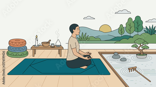 Calm Meditation Practice in Zen Garden Setting