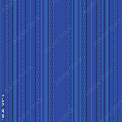 Deep navy and royal blue vertical stripes with zigzag lines seamless pattern. Classic geometric background texture for elegant men shirt fabric print, interior wallpaper and premium packaging vector.