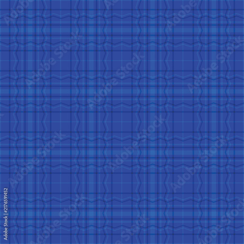 Deep navy and royal blue plaid seamless pattern with zigzag lines. Classic geometric checkered background texture for elegant mens shirt fabric print, interior wallpaper, and premium packaging vector.