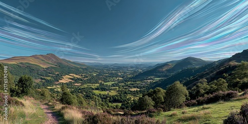 Scenic Valley Vista - A Panoramic View of Lush Greenery and Mountains.