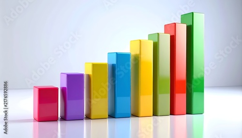 Vibrant multicolor vertical bars arranged in ascending order, representing business development, revenue growth, positive performance trends, data analysis, and measurable progress.