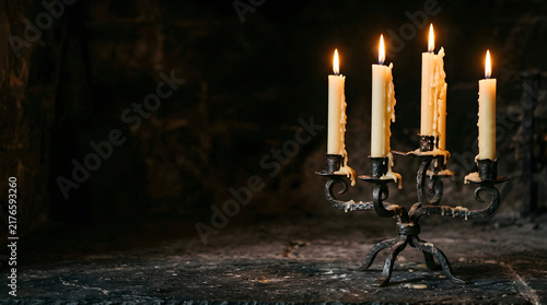 Wrought Iron Candelabra with Dripping Candles