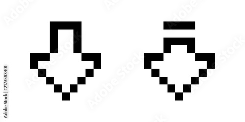 Pixel Art Down Arrow Icons Set Retro Pointer Vector, Directional Arrow Navigation Line Icon Set