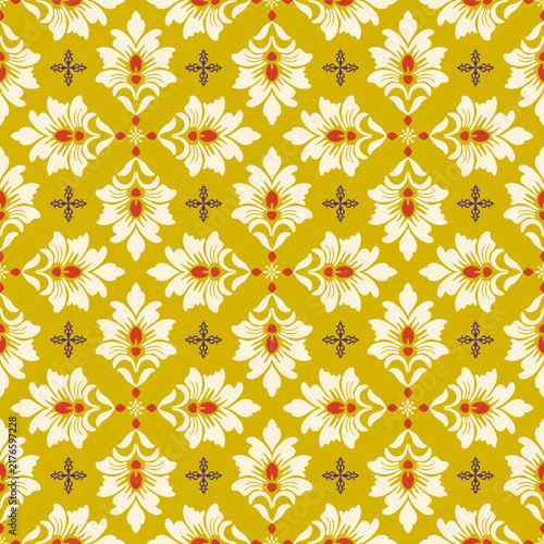 Elegant seamless damask vector pattern featuring stylized floral ornaments in a timeless vintage style. Inspired by classic Baroque and Victorian decorative motifs, repeat design	
