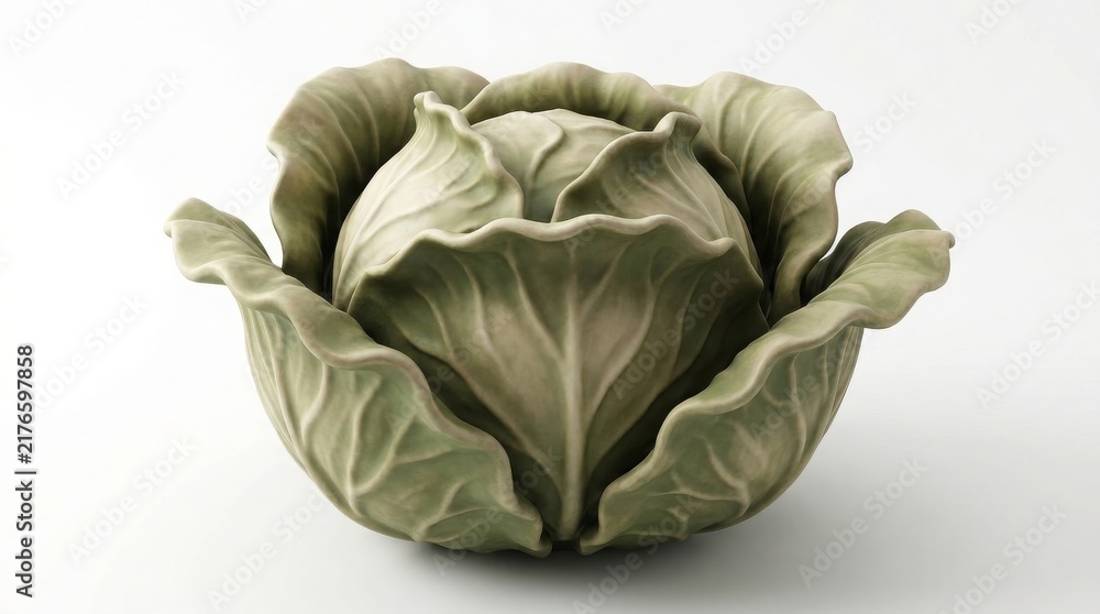 Obraz premium Vegetable - Fresh Whole Green Cabbage Head with Outer Leaves Isolated on White Background