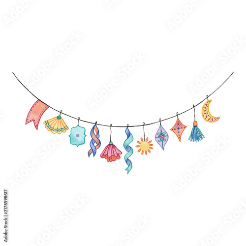 Decorative Watercolor Garland, Party Decoration for Celebrations, Events, Festivals, Birthday Parties on Transparent Background