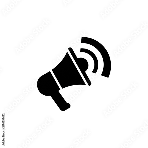 Black megaphone loudspeaker icon with sound waves isolated on transparent background.