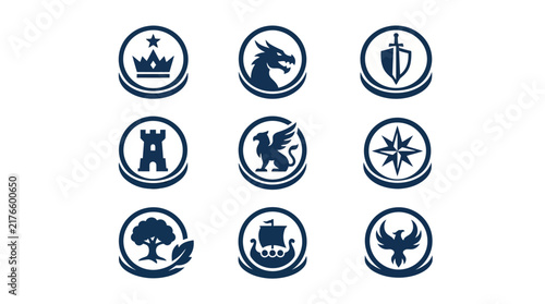 Fotografía Medieval heraldry and emblem icons for shields.