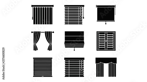 Window blinds curtains and interior shading icons