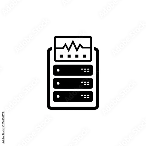 Database server health monitoring clipboard icon with vital statistics line graph vector illustration.