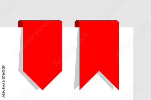 Red Ribbon Bookmark Label Set Hanging Isolated On White Background
