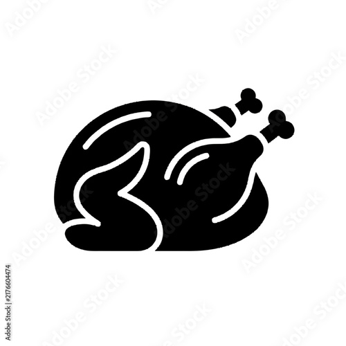 Black roasted chicken icon representing thanksgiving feast and poultry food symbol