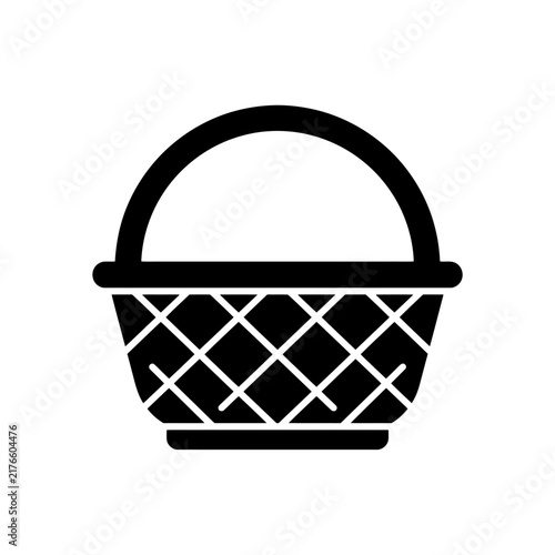Black woven picnic basket icon with handle flat vector graphic for retail design