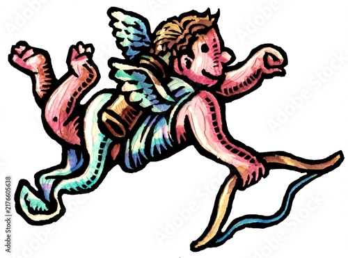 Obraz na płótnie cupid cherub baby with bow and arrow and wings