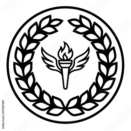 Laurel wreath with winged torch emblem