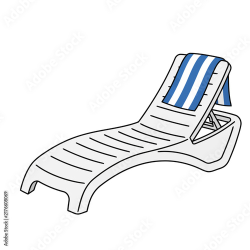 White lounge chair with blue striped towel