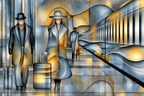 AI-generated illustration of travel viewed through a psychedelic lens -- at the train station where groovy patterns are the norm
