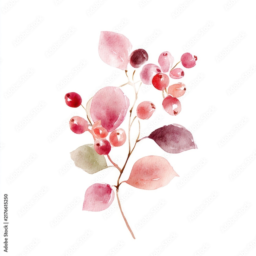 Obraz premium Elegant watercolor berries and leaves illustration.
