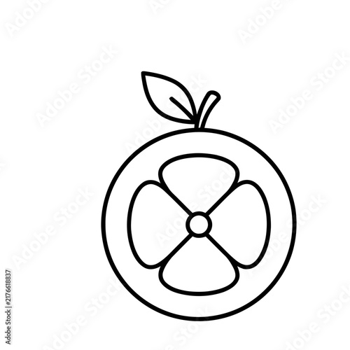 Outline of a stylized fruit with a leaf