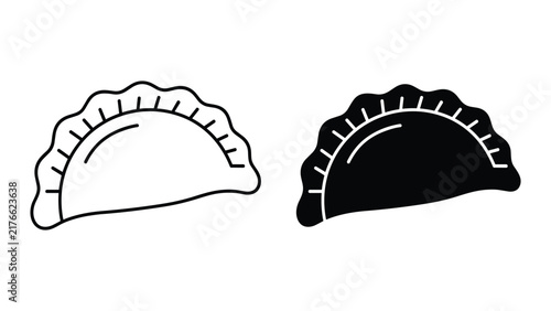 Dumpling icon set, traditional asian food symbol, pierogi or gyoza outline and silhouette vector illustration isolated on white background