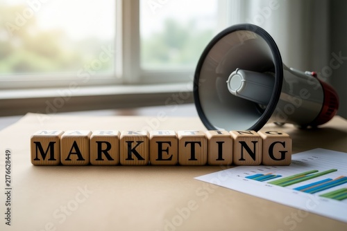 Letter Blocks Spelling MARKETING on Business Desk