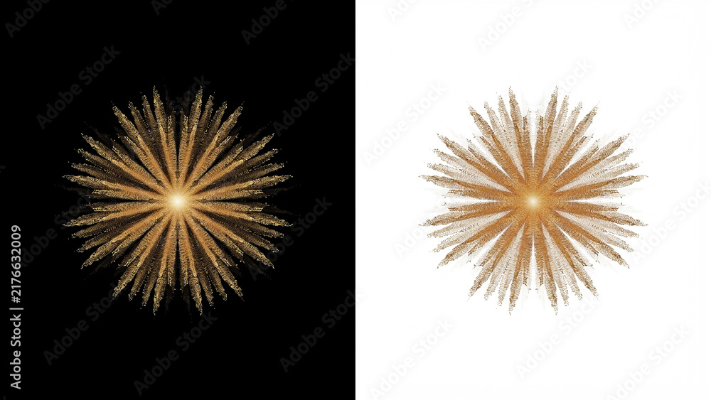 Fototapeta premium Golden particle burst forming a radiant star shape with glowing dust