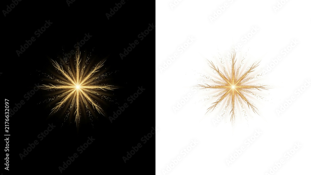 Fototapeta premium Golden radiant star burst with sharp light rays isolated on white and black backgrounds
