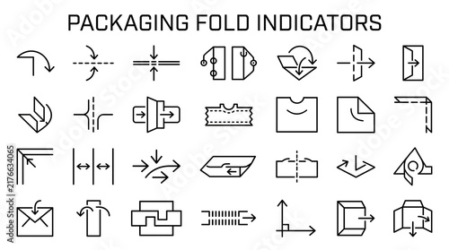Obraz na płótnie Monochrome vector icons set displaying various packaging fold and assembly instructions