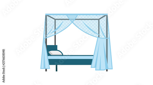 Принти на полотні Four Poster Bed with Sheer Curtains Vector Illustration