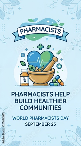 World Pharmacists Day poster with mortar and pestle.