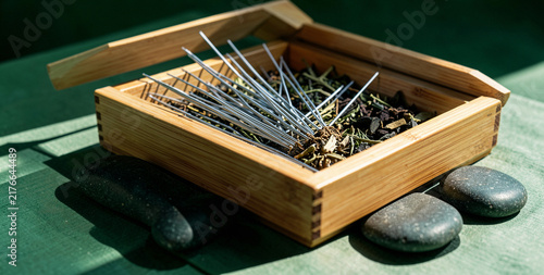 Acupuncture Therapy Bamboo Box Basalt Stones