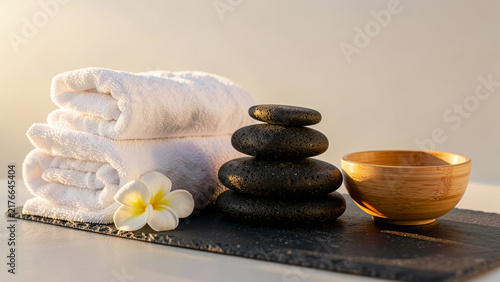 Volcanic Basalt Massage Stones White Towels Spa