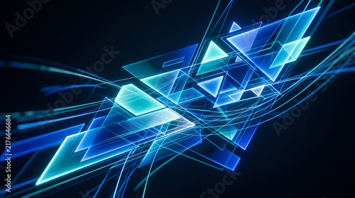Dynamic abstract geometric shapes with glowing light trails