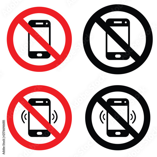 Warning sign no phone. No Smartphone and Cell Phone Allowed Sign - Vector Illustration of Prohibition Symbol for Mobile Phones. Mobile turn off 