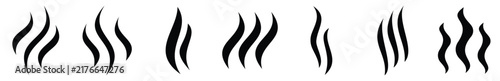 Hot steam icon set. Warm vapor smoke aroma heat wave symbol. Hot drink food cooking temperature control sign.